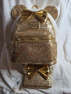 NWT Disney Loungefly Minnie Mouse Gold Sequin Mini Backpack.